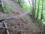 Auf nassen und schlammigen Wegen den Berg hinauf 