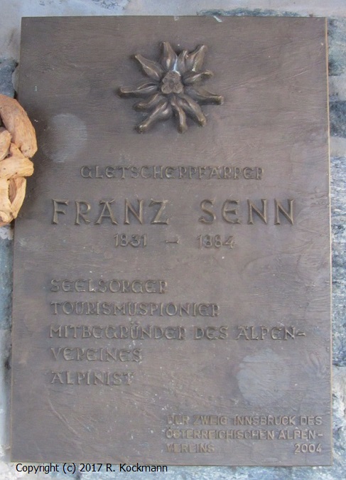 Schild an der Htte im Gedenken an Franz Senn