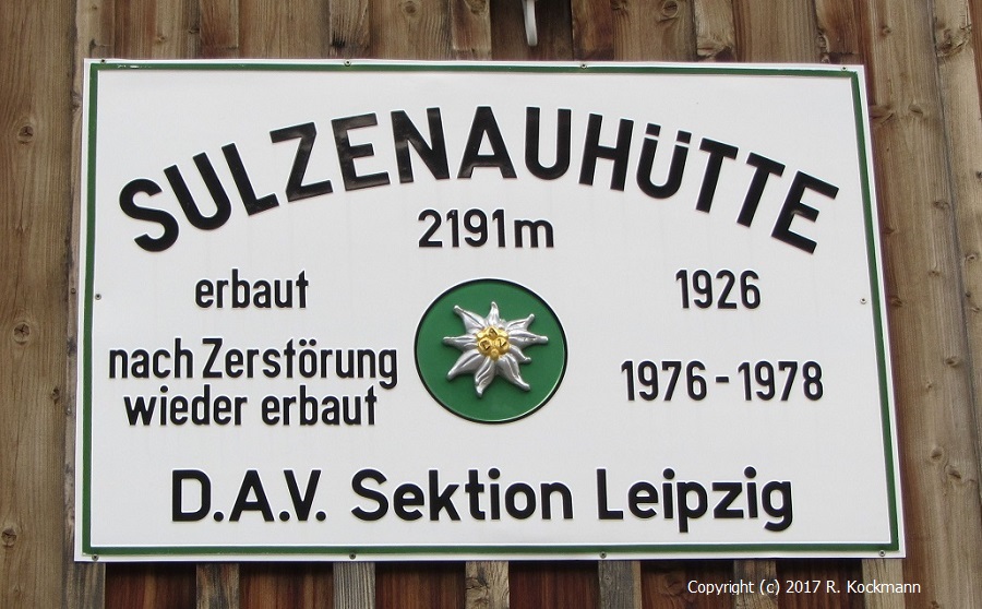 Das Httenschild der Sulzenauhtte