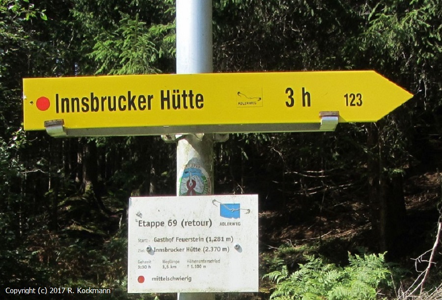 Hinweis fr den Aufstieg zur Innsbrucker Htte